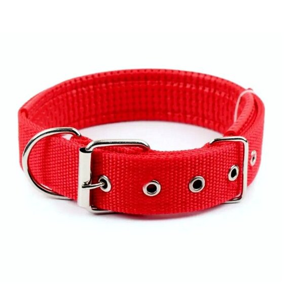 Nikalos Large Red Standard Nylon Comfort Strip D Ring Metal Buckle Dog Collar - Picture 1 of 9